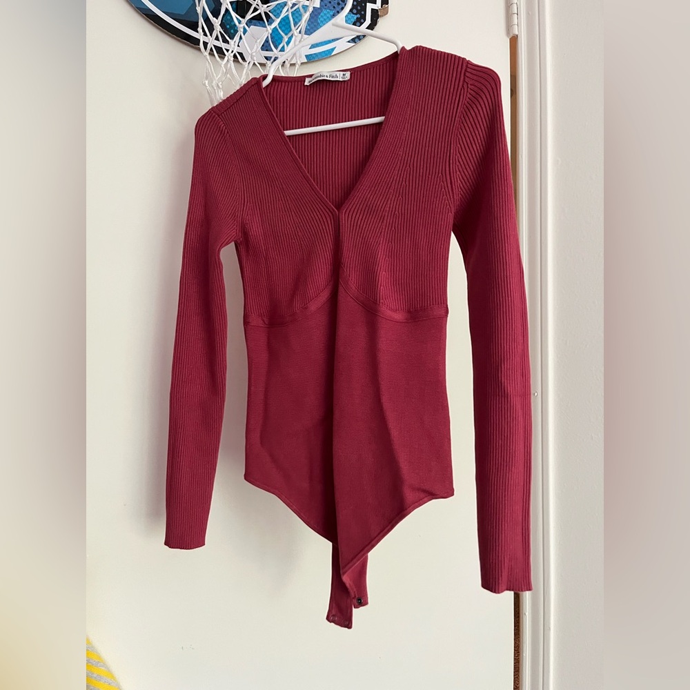 Abercrombie & Fitch Red Asymmetrical Long Sleeve Bodysuit